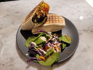 Breakfast burrito with beans and tofu scramble at Kafé Plattan in Stockholm