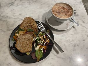 Tofu Sandwich and vegan Hot Chocolate   at Kafé Plattan in Stockholm