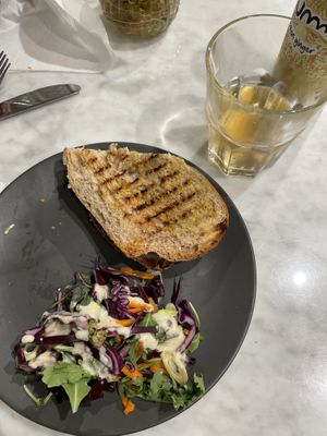 Walnutpesto sandwich with Kombucha   at Kafé Plattan in Stockholm