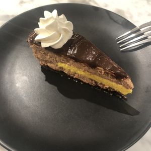 Chocolate mousse cake with whipped cream  at Kafé Plattan in Stockholm