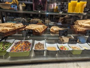 Food display at Kafé Plattan in Stockholm