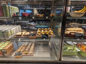 Food display at Kafé Plattan in Stockholm