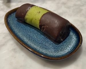 Small marzipan sweet (seems to contain some alcohol) at Kafé Plattan in Stockholm
