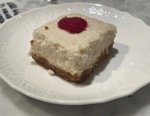 Vegan cheesecake (made of coconut) at Kafé Plattan in Stockholm