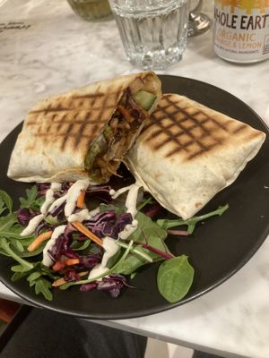 Vegan chicken teriyaki wrap   at Kafé Plattan in Stockholm