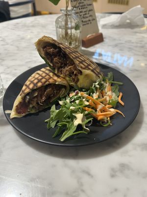 Vegan beefsteak sandwich  at Kafé Plattan in Stockholm