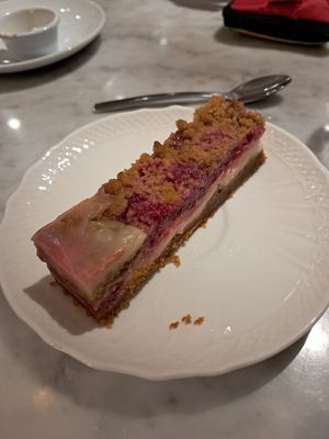 Raspberry cheesecake at Kafé Plattan in Stockholm