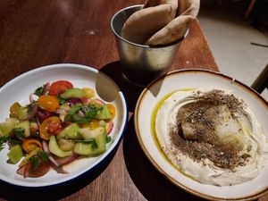 Israeli salad and labneh za'atar (all vegan) at PINGRUMBA in Budapest