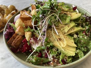 Avo salad and roasted potatoes   at Plant Food in Aarhus