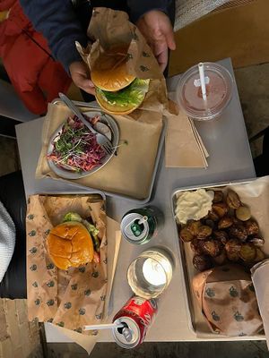Classic burgers, potatoes and coleslaw   at Plant Food in Aarhus