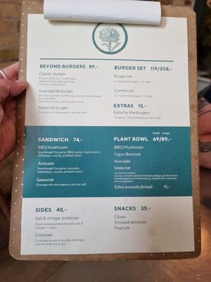 Menu at Plant Food in Aarhus
