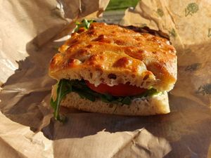 Delicious Foccacia sandwich at Plant Food in Aarhus