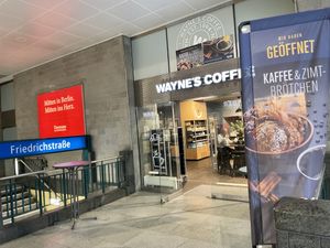 entrance at subway, tram & train station at Wayne's Coffee in Berlin