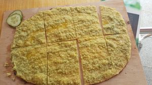 Vegan flammkuchen with cashewcreme, oil, spices, lemon and chives at Cafe Zimmermann in Todtmoos