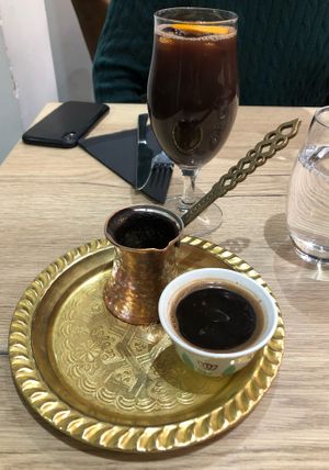 Lebanese cardamom coffee and date-rosewater cocktail   at Miyė in Montelimar