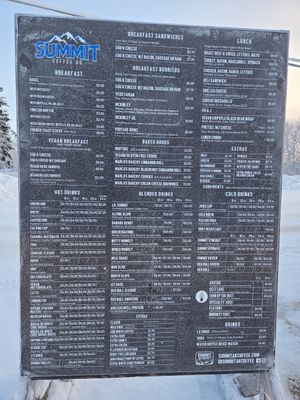 Menu as of 12/22/24 at Summit Coffee Co. in Fairbanks