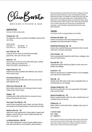 Menu at Chica Bonita - Publika in Kuala Lumpur