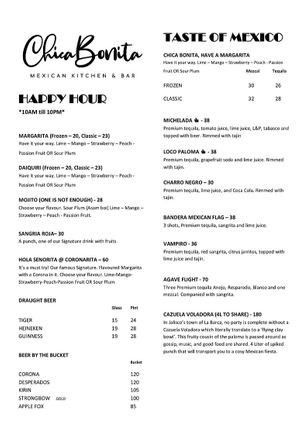 Menu at Chica Bonita - Publika in Kuala Lumpur