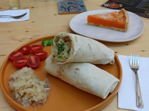Tempe wrap and pumpkin pie at Pumpkin Cafe in Antalya