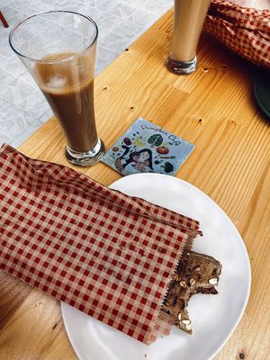 vegan toast, iced coffee  at Pumpkin Cafe in Antalya