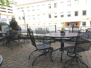 Patio dining area at Eden Alley Cafe in Kansas City