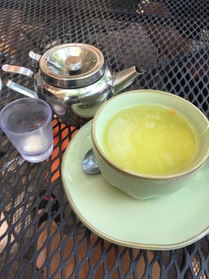 Turmeric green tea with oat milk at Eden Alley Cafe in Kansas City