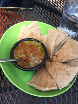 Curry hummus with pita bread at Eden Alley Cafe in Kansas City