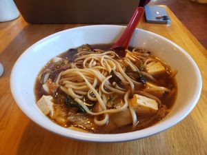 Tofu Noodle Soup with Mushroom Kombu Broth at New Hope Market in Chapel Hill