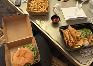 Impossible burger, fries, Street corn   at Earls Kitchen + Bar in Boston