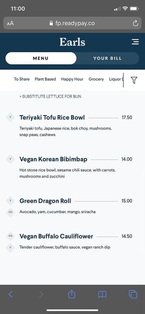 Plant based filter at Earls Kitchen + Bar in Boston