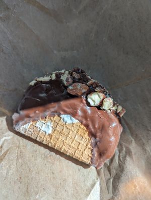 taco with dark chocolate and almonds at Rocko's Ice Cream Tacos in Santa Clara