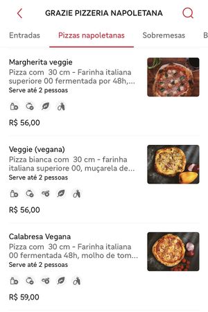 Opções veganas do cardápio   at Grazzie Pizza Napoletana in Maceio