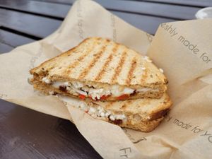 Vegan Mozzarella, Sundried Tomato, & Pepper Toastie at Heilan Scran in Kyle