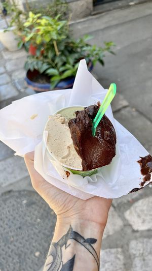 Pistachio, almond and extra dark chocolate   at Gelateria Al Cassaro in Palermo