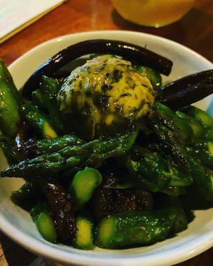 Sautéed fiddle head ferns & asparagus  at DC Harvest in Washington
