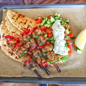 Plant based souvlaki and tofu Tzanziki  at The Forest in Oroklini