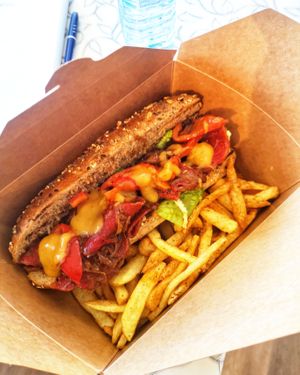 Vegan steak sandwich  at The Forest in Oroklini