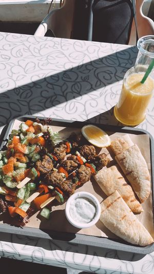 Vegan souvlaki plate. Home made seitan grilled on real fire 🔥  at The Forest in Oroklini