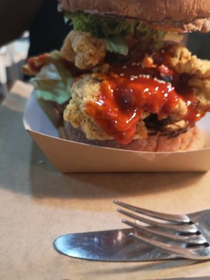 Plant based birdless crunchy chicken katsu burger at The Forest in Oroklini