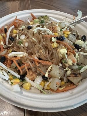 Build your own tofu bowl with sweet potato noodles and super green salad base  at BIBIBOP in Centerville