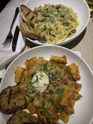 Mushroom + Sausage Tagliatelle & Pasta Bolognese at MILA in Vancouver