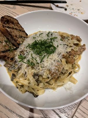 Mushroom tagliatelle  at MILA in Vancouver