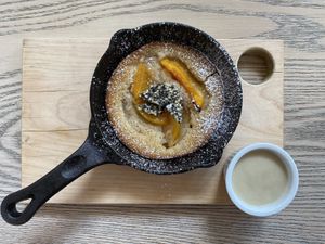 Peach cobbler  at MILA in Vancouver