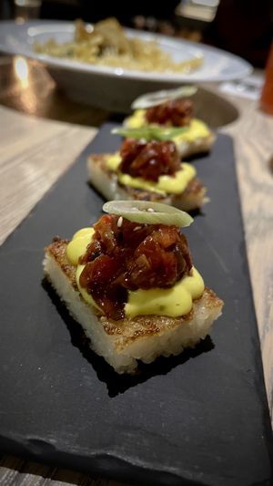 Crispy sushi  at MILA in Vancouver