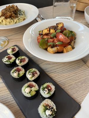 Sushi (good but too expensive), panzanella salad   at MILA in Vancouver