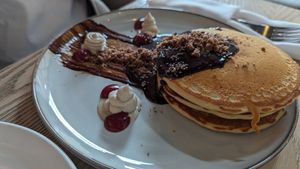 Tiramisu pancakes at MILA in Vancouver