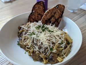MUSHROOM + SAUSAGE TAGLIATELLE  at MILA in Vancouver