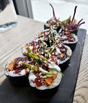 Okonomoyaki Roll at MILA in Vancouver