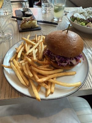 Kimchi burger  at MILA in Vancouver