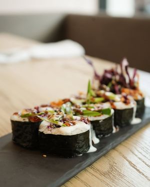 Okonomiyaki Roll  at MILA in Vancouver